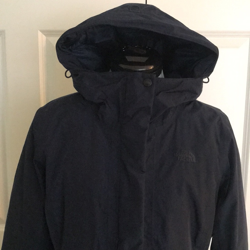 The North Face Down Filled Parka Hooded Coat Navy Blue A Line Size M - Picture 3 of 16
